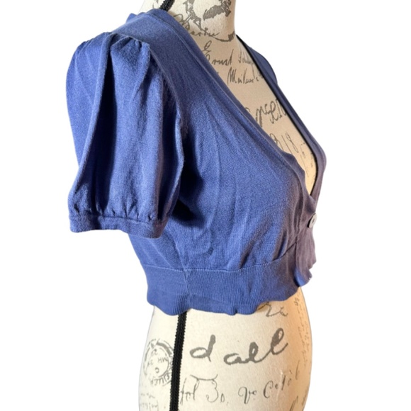 | Ann Taylor Loft | Blue Short Sleeve Crop Cardigan One Button - Petite Small - Picture 5 of 8